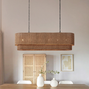 Lampada a Sospensione Lineare in Rattan Intrecciato Naturale Stile Zen Giapponese per Ristoranti e Caffè - Product Image 1