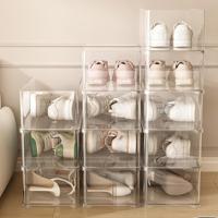 Organisateur de chaussures de basket-ball empilable Boîte à chaussures en plastique transparent épais avec couvercle rabattable pour une organisation efficace du stockage des chaussures