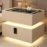 Table de chevet moderne en MDF avec chargeur sans fil, 2 tiroirs, verrouillage par empreinte digitale et lumière LED – Meuble de chambre à coucher
