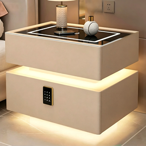 Manufacturer Modern MDF Nightstand Smart <strong>Bedside</strong> <strong>Table</strong> Wireless Charging 2 Drawers Fingerprint Lock LED Light Bedroom Furniture - Product Image 2