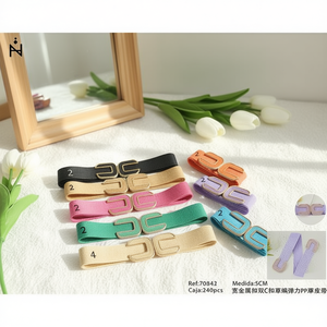 Cinturón Elástico de PP con Hebilla Doble C de Metal de 5 cm de Ancho, Marca Angelina, para Mujer, Estilo Casual - Product Image 2