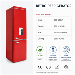 Réfrigérateur Rétro Premium 258L BCD-258VX avec Distributeur d'Eau - Réfrigérateur Vintage Personnalisable OEM/ODM pour les Marchés B2B Mondiaux - Product Image 3