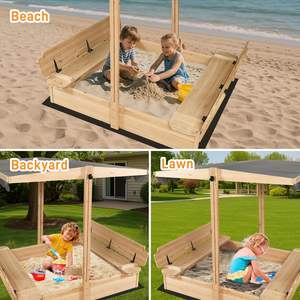 <span class=keywords><strong>Bac</strong></span> <span class=keywords><strong>à</strong></span> <span class=keywords><strong>sable</strong></span> en bois d'extérieur avec auvent réglable, couvercle de banc pliable 48x48 pouces, naturel, pour jardin - Product Image 3