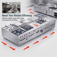 Cuisinière professionnelle double combustible avec plaque chauffante, four électrique et brûleurs à gaz en acier inoxydable 304 pour restaurants