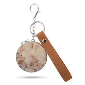 Round <b>Acrylic</b> Compact <b>Mirror</b> Keychain with Leather Strap Lightweight Plastic Frame Folding Dual Sided Pocket Makeup <b>Mirror</b> - Product Image 2