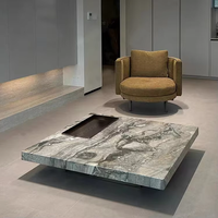 Meubles de salon familiaux modernes de luxe Table basse réglable en acier inoxydable et miroir en travertin et marbre
