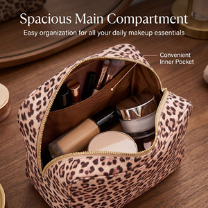 Trousse de Maquillage en Cuir PU Imprimé Léopard Personnalisée Royal Fair, Grande Capacité, Organisateur Cosmétique, Trousse de Toilette avec Fermeture Éclair Dorée pour Voyage - Product Image 3