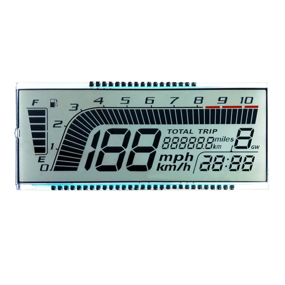 Custom HTN LCD With white LED Backlight Monochrome Segment LCD Display For Car Speedometer Screen