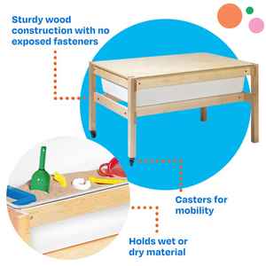 Mesa de agua y arena de madera para preescolar, juego de guardería Montessori para niños pequeños, muebles con ruedas, aula de jardín de infantes - Product Image 3
