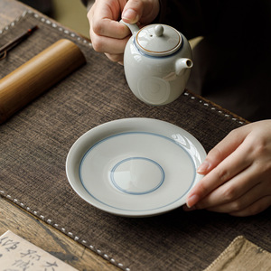 Guanlan Ice Glaze Hand-painted Double-line Ceramic Teapot Stand Round Porcelain Dry Brewing Tray <b>Tea</b> <b>Set</b> Accessory - Product Image 1