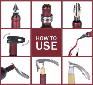 Tire-bouchon de Sommelier, Kit d'Ouverture de Bouteilles 3 ou 5 Pièces, Ensemble d'Accessoires pour le Vin, Coffret Cadeau, Ouvre-Bouteille à Vin - Product Image 4