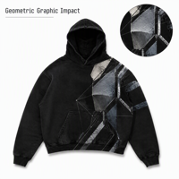Sweat à capuche noir Original Slate Armor, motif géométrique, style streetwear utilitaire, pour le printemps, 100% polyester respirant, vente en gros OEM
