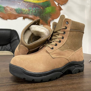 Botas de Nieve de Media Pantorrilla, Cuero Marrón con Parches, Forro Polar Cálido, Antideslizantes, Unisex, Tacón Bajo - Product Image 1