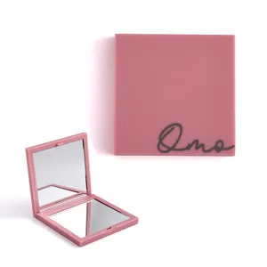 New Style Square Custom Logo Makeup Mirror ABS Portable Pink Ladies Gift Folding Mirror