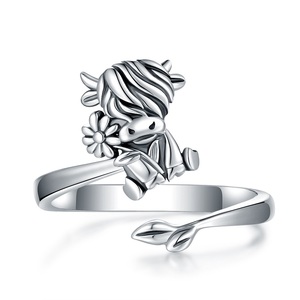 Bague de vache Highland en argent sterling 925 réglable bagues d'animaux mignons bijoux pour femmes - Product Image 1