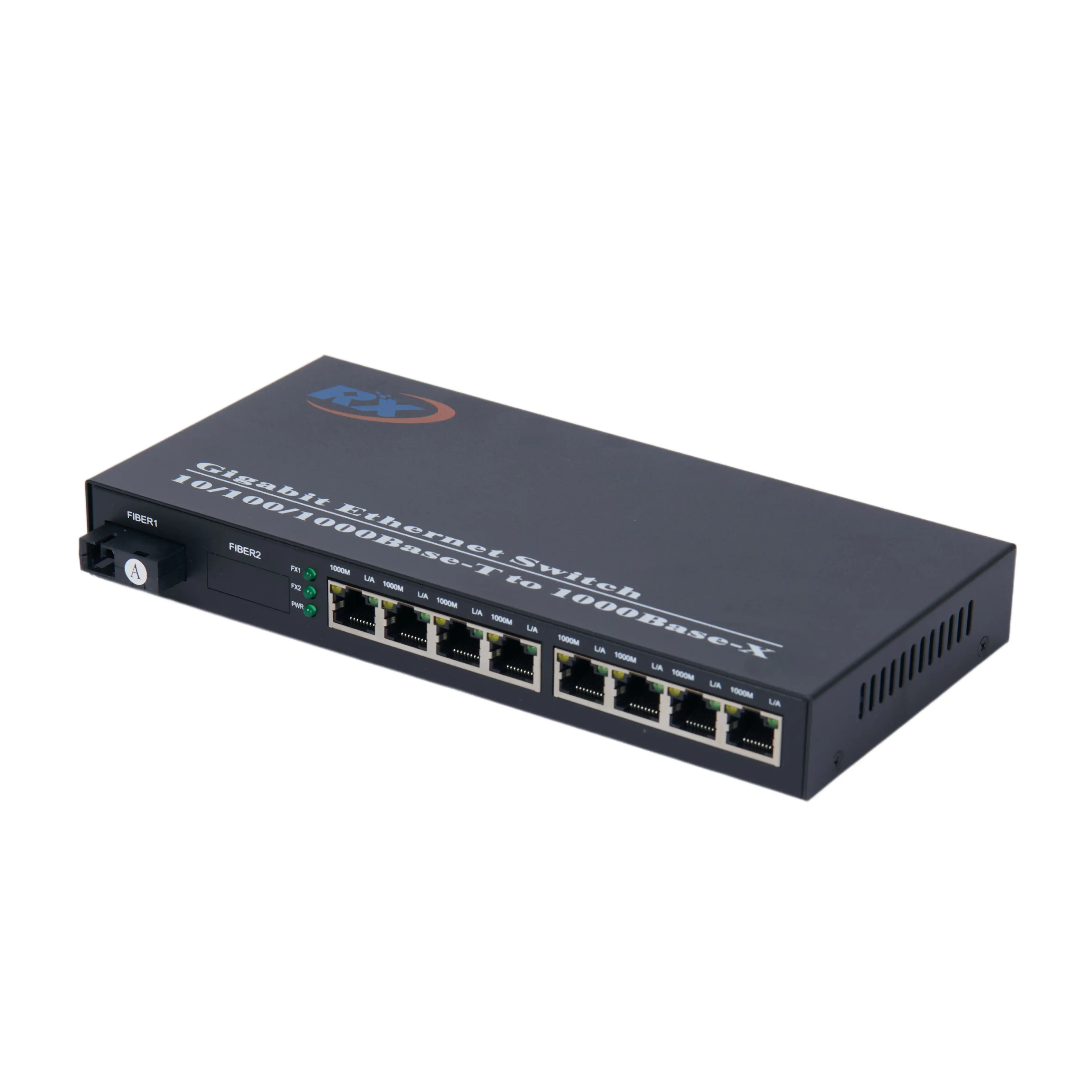 Media Converter 8 port gigabit to 2 fiber Ethernet Single Mode Fiber Optical Transceiver 1000base-t Fiber Optic Media Converter