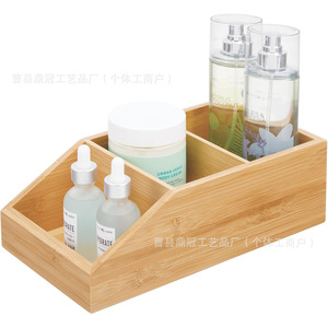 Bamboo Storage <b>Box</b> For <b>Makeup</b> And Stationery Multi Compartment Organizer Desk Organizer With Dividers Natural Wood Finish - Product Image 1