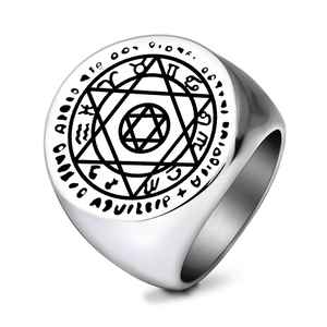 Anello in Acciaio Inossidabile R696 con Sigillo di <span class=keywords><strong>Salomone</strong></span>, Esagramma a Sei Punte, Zodiacale, Amuleto Talismano in Metallo Tagliato al Laser - Product Image 3