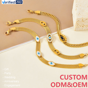 CAIOOCHE Bracelets Rétro Œil du Diable en Acier Inoxydable et Zircon, Bracelets Tennis Vintage Plaqué Or Tendance pour la Fabrication de Bijoux - Product Image 1