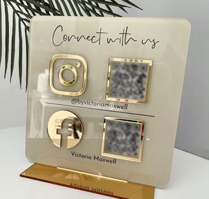 Mesa de madera acrílica moderna personalizable Facebook Ins QR Code Sign Gold Business Social Media placa soporte comedor Home Bar - Product Image 5