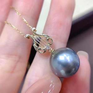 S925 Silver <b>Pendant</b> DIY K Gold Jade Necklace with 8-13mm Round Beads Empty Stand Product Category <b>Pearl</b> Accessories 30568 - Product Image 2