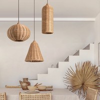 Lustre suspendu moderne fait main en osier, rotin, bambou, bois et fer, à hauteur réglable, pour la maison