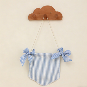 Bandera de Bienvenida para Bebé de Algodón <span class=keywords><strong>a</strong></span> Rayas con Logotipo Personalizado, Lazos de Cuadros y Borde Festoneado, Banner para Fotos - Product Image 6
