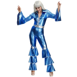 Combinaison <span class=keywords><strong>disco</strong></span> rétro bleue des années 70 pour Halloween - Costume de performance pour chanteuse de bar ou discothèque - Product Image 4