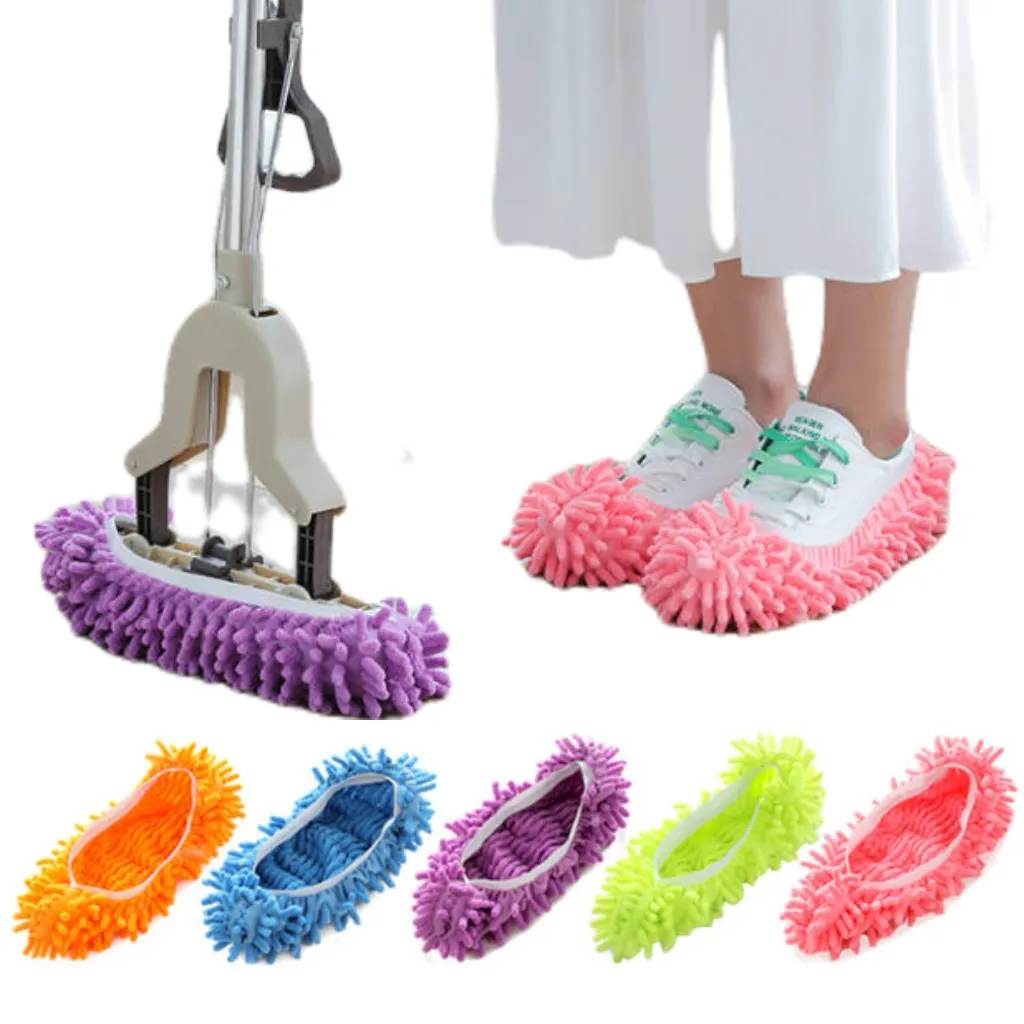 Microfibra Mop Chinelos Chenille Lavável Piso Polimento Despoeiramento Limpeza Mop Ferramenta Lazy Shoe Cover