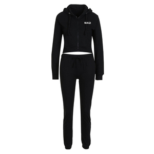 Conjunto Deportivo Personalizado al por Mayor para Mujer 2020, Top Corto Negro Liso, Conjunto Deportivo <span class=keywords><strong>de</strong></span> Algodón con Cierre para Mujer - Product Image 6
