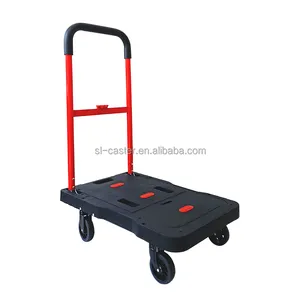 150kgs piattaforma a manico singolo camion base in plastica nera con tubo in acciaio quattro ruote pieghevole PP carrello 330lbs portatile autocarro a mano