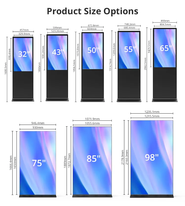 แผงจอ LCD แนวตั้งขนาด43 75นิ้วจอสัมผัสขนาด85นิ้วจอแสดงผลโฆษณาแบบ LED หน้าจอโฆษณาขนาดใหญ่แบบ Full HD