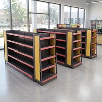 Étagère de présentation de supermarché en métal perforé robuste à faible MOQ, gondole de rangement avec revêtement en poudre époxy