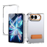 Étui pliable transparent anti-jaunissement avec support en aluminium, protection intégrale antichoc et verre trempé pour appareil photo pour iPhone Duo 18 Fold