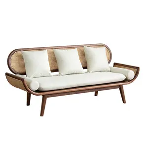 Modern black walnut combined sofa Japanese simple solid wood living room sofa luxury rattan cloth sofa furniture
