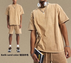 Men Acid Wash Oversized T Shirt and Shorts Set 2 Piece Streetwear Cotton Crew <b>Neck</b> Summer Casual Outfit - Product Image 3