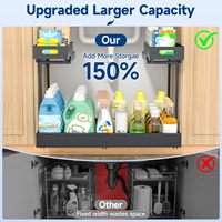 Rak Organizer Bawah Wastafel 2 Tingkat, Model Tarik, Bahan Metal, Dapat Diperluas, Warna Hitam, Multifungsi untuk Kamar Mandi, Dapur, Ruang Cuci, dan Pantry