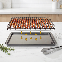 Ensemble de 2 grilles à bacon carrées antiadhésives et de plaques de cuisson en acier au carbone, compatibles four, avec plateau de drainage des graisses