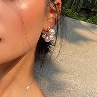 Pendientes de aro con cuentas de perlas chapadas en oro a la moda, joyería para mujer, pendientes de perlas pequeños chapados en oro simples clásicos Vintage para mujer