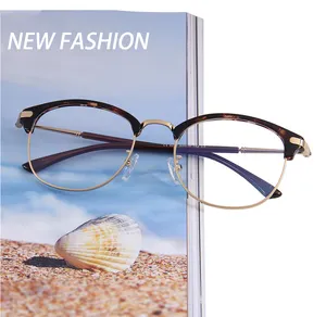 2024新款进步库存醋酸纤维眼镜时尚男女半无框圆形光学眼镜Lunette眼镜架