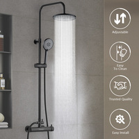 Ensemble complet de robinet de douche à effet pluie mural noir mat avec 4 fonctions pommeau de douche à haute pression