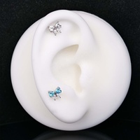 Labret en titane ASTM F136 à filetage interne et à fixation par bouton-poussoir, sans filetage, avec zircone incrustée, motifs cœur, marquise, papillon, dos plat