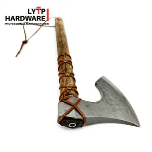 Venta caliente de acero al carbono vikingo barbudo hacha para exteriores con mango de madera forjado a mano hacha vikinga forjada a mano