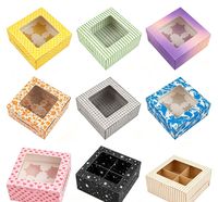 Cajas de Cartón Plegables Desechables de 4 Compartimentos con Ventana para Cupcakes, Regalos de Fiesta, Pastelería, Embalaje para Muffins