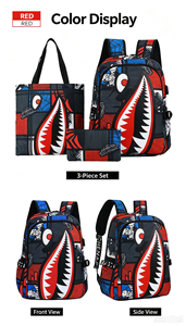 Shark Print Student <b>Backpack</b> Waterproof School Bag Cartoon Bookbag with Pencil Case and Tote Bag for Teens - Product Image 4