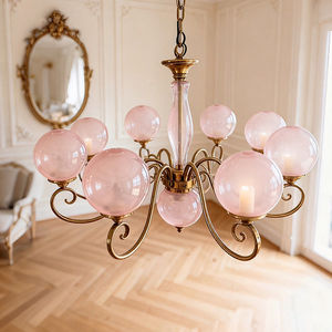 French Vintage Style Chandelier With <b>Pink</b> Glass Globes Multi Head E27 Led Light For Living Room Bedroom Dining Room - Product Image 1