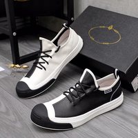 Chaussures pour hommes tendance printemps-été, style coréen, respirantes, souples, en cuir véritable, blanches, à lacets, décontractées