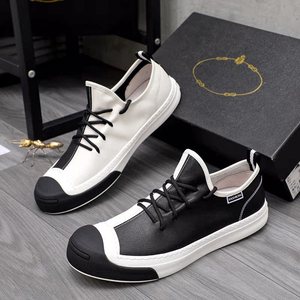 Chaussures pour hommes tendance printemps-été, style coréen, respirantes, souples, en cuir véritable, blanches, à lacets, décontractées - Product Image 5