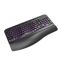 Clavier numérique ergonomique sans fil 2,4 G à 107 touches avec pavé numérique USB, rétroéclairage LED et repose-poignets rembourré pour ordinateur portable et de bureau (version anglaise)