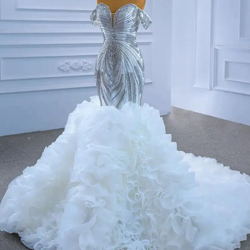 2023 Custom Made Heavy Beaded Mermaid Wedding Dresses sweetheart Mermaid Gorgeous Detail Bridal Gown